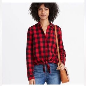 Madewell - Buffalo Check Flannel Tie Front Button Down Top